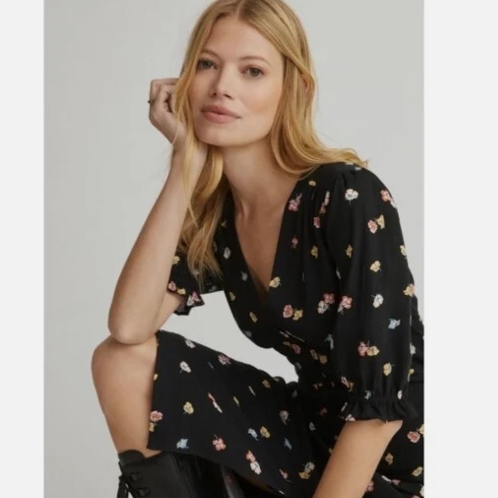 By Anthropologie Floral Midi Dress with Button Front (with pockets!)